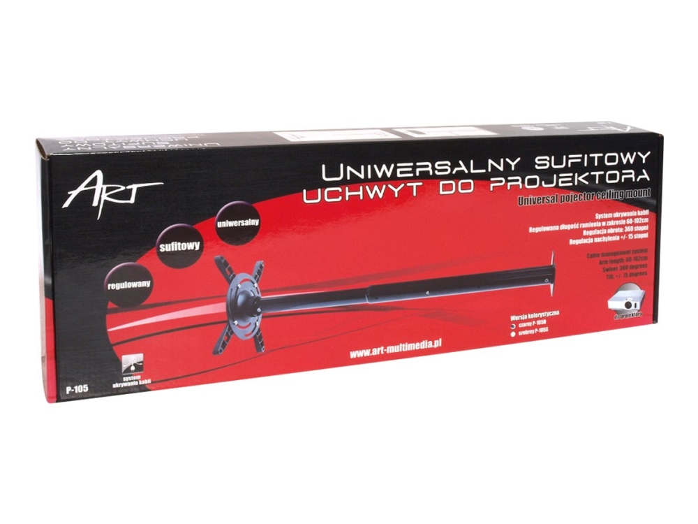 Art P-105, Zimmerdecke, 15 Kg, Schwarz, -180 - 180°, -15 - 15°, 102 Cm