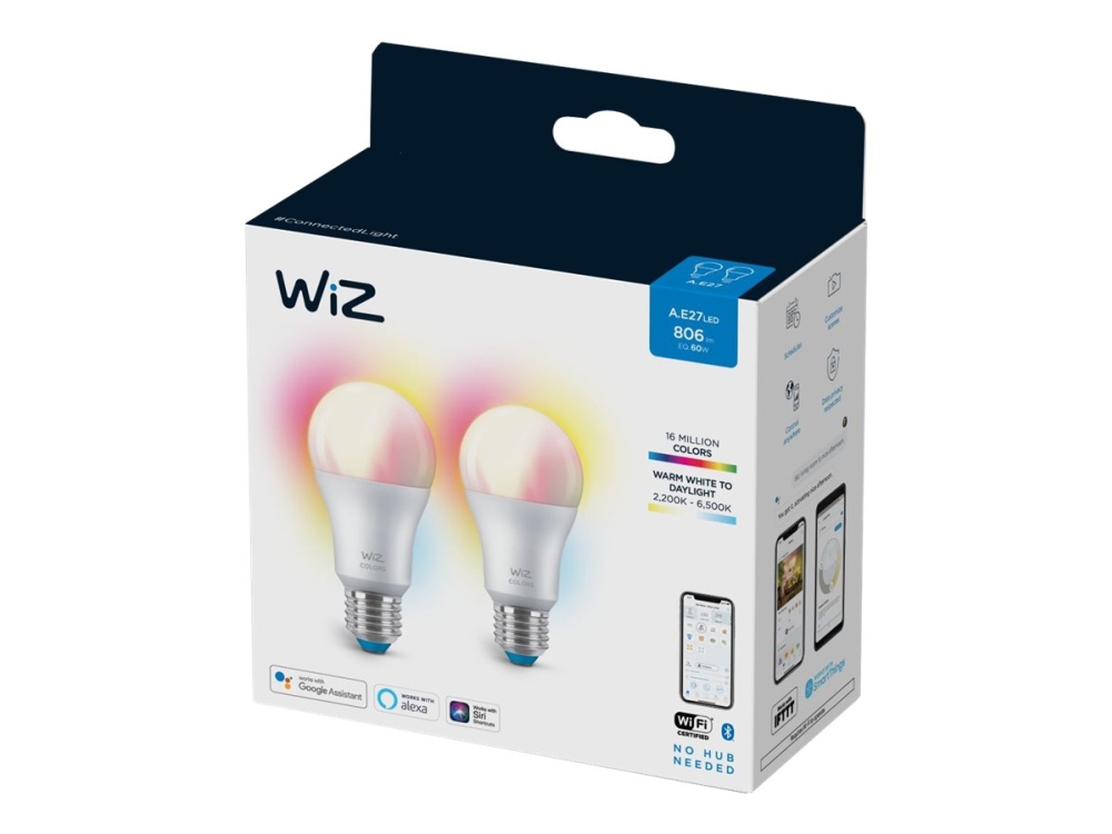 Wiz Colors Led Glödlampa Form: A60 Glaserad Finish E27 8 W Motsvarande 60 W Klass F 16 Miljoner Farger/varmvitt Till Dagsljus 2200