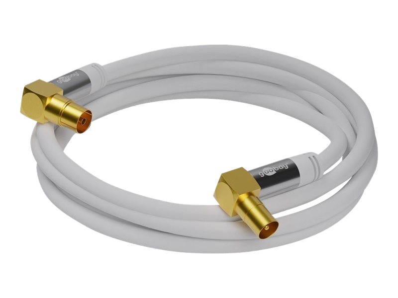 goobay - Antennekabel - IEC-forbindelse hun vinklet til IEC-forbindelse han vinklet - 2 m - firelagsskjold - 135 dB - hvid - solid
