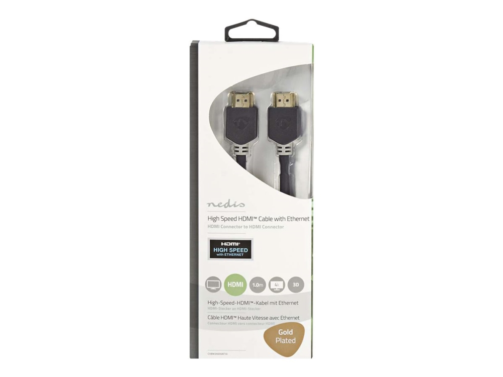Nedis - Hdmi-Kabel Mit Ethernet - Hdmi-Stecker Auf Hdmi-Stecker - 1 M - Geschirmt - Anthrazit (Schwarz) - Rund