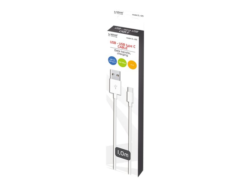 Savio Cl-125, 1 M, Usb A, Usb C, Usb 2.0, 0,48 Gbit/S, Weiß