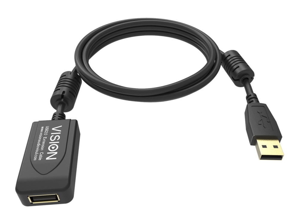 Vision Professional - Usb Forlængerkabel - Usb (Han) Til Usb (Hun) - Usb 2.0 - 5 M - Aktiv Booster Inline - Sort