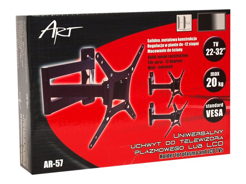 Art Ar-57 - Beslag - Justerbar Arm - For Lcd Tv - Metal - Pulverbelagt Sort - Skærmstørrelse: 17"-32" - Vægmonterbar