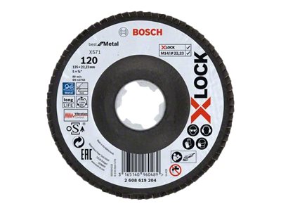 Bosch X-LOCK-rondelslibeskiver, vinklet version, med fiberbundplade og en diameter på 125 mm, G 120, X571, Best for Metal, 1 stk.