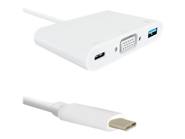 Qoltec - Vga-Adapter - Usb-C (Han) Til Hd-15 (Vga), Usb Type A, Usb-C (Hun) - 19 Cm