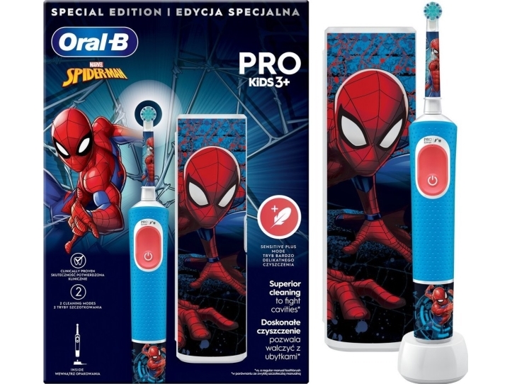 Oral-B Braun D103.413.2Kx Vitality Pro Kids 3+ Spiderman Elektrische Zahnbürste + Reiseetui (Pro Kids 3+ Spiderman)