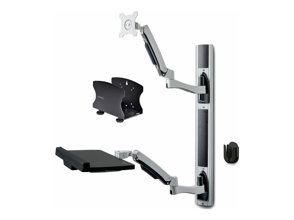 StarTech.com Wall Mount Workstation, VESA Mount For 32 Monitors (22lb/10kg), Fully Articulating Arms For Single Monitor Mount & Keyboard Tray, Includes Desktop Computer/PC Bracket - Ergonomic Standing Desk (2PASTSC-WALL-MOUNT) - Monteringssats - arbetsstation - för platt panel - aluminium, stål - svart - skärmstorlek: up to 27 / 32 (ultra-wide) - väggmonterbar - TAA-kompatibel | Skrivbord för kontor | GameStuff