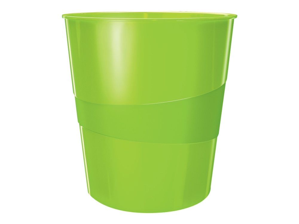 Esselte-Leitz LEITZ jätepaperisäiliö WOW, muovia, 15 litraa, vihreä pyöreä, kiiltävä, integroitu kantokahva, sileä sisus - 1 kpl (5278-10-54)