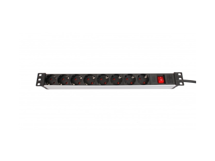 Dexlan 994957, 2,5 M, Indendørs, Type F, Aluminium, Sort, Sølv, 8 Ac Stikkontakt(Er)