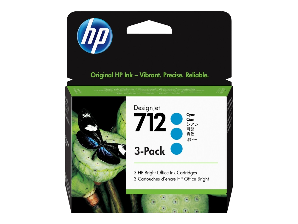 Hp 712 - 3 Pakker - 29 Ml - Cyan - Original - Designjet - Blækpatron - For Designjet Studio, T210, T230, T250, T630, T650