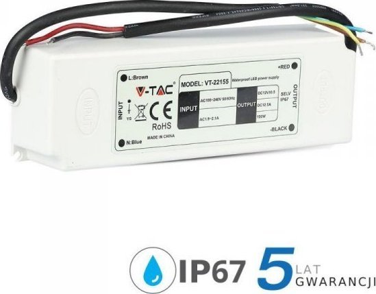 V-Tac Led-Strømforsyning V-Tac 150W 12V 12.5A Ip67 Hermetisk Emi-Filter Vt-22155 5 Års Garanti