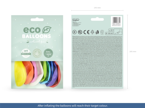 Partydeco Eco30p-000-10, Legetøjsballon, Latex, Forskellige Farver, Monokromatisk, Fest, Universel