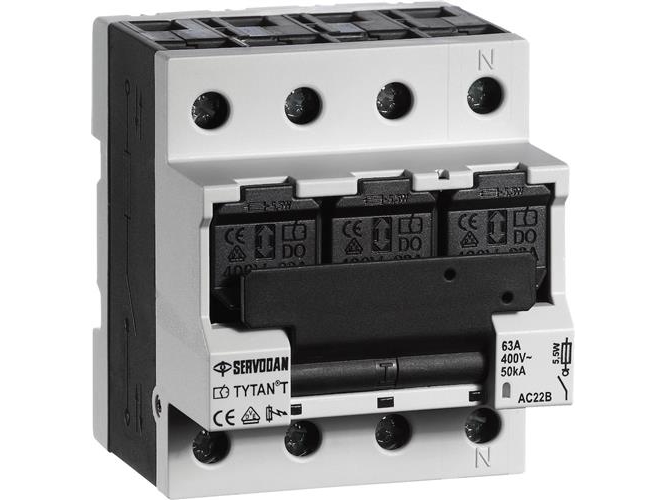 NIKO Gruppeafbryder TYTAN T 3P+N, D0 2-63A, 400V AC din-skinne, bredde 72 mm. Indbyggede sikringsskuffer | EL Artiklar - Elcentral - Strömbrytare | GameStuff