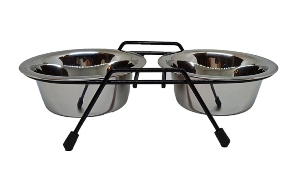 Sourcing skål til hund i metal med holder Hobby 2x0,45L