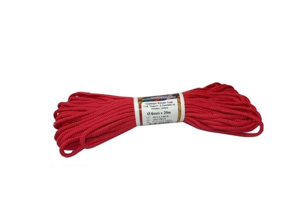 Flettet polyamidreb kirsebær 6 mm 20 m