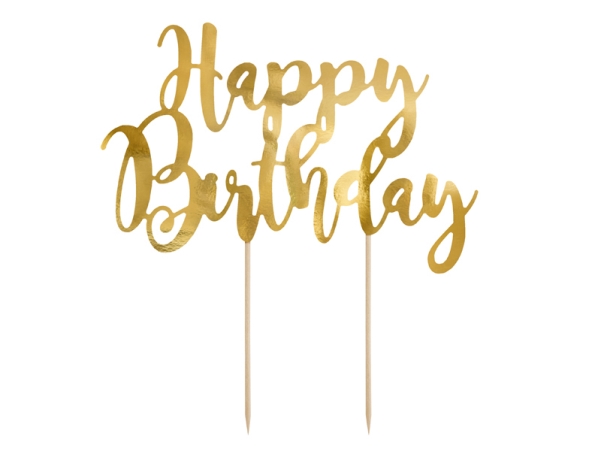 Lagekagedekoration Happy Birthday Guld