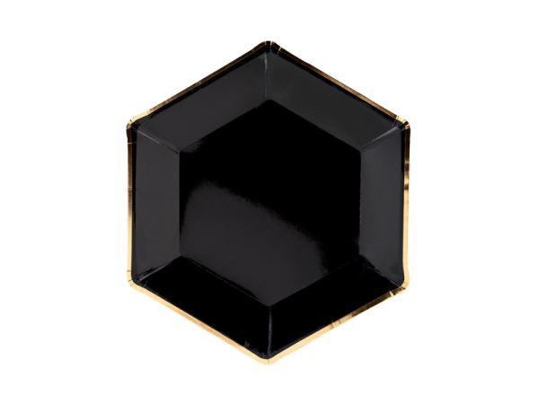 Paptallerkener Sort Guldkant Heksagon Celebrate - 6-stk