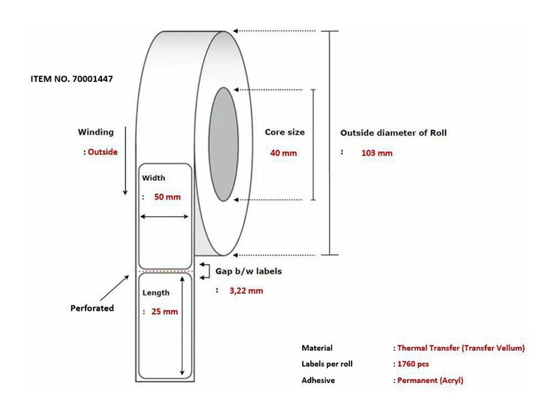 Capture - Permanent akryllisk klæbemiddel - perforeret - hvid - 50 x 25 mm 42240 etikette(r) (24 rulle(r) x 1760 etiketter