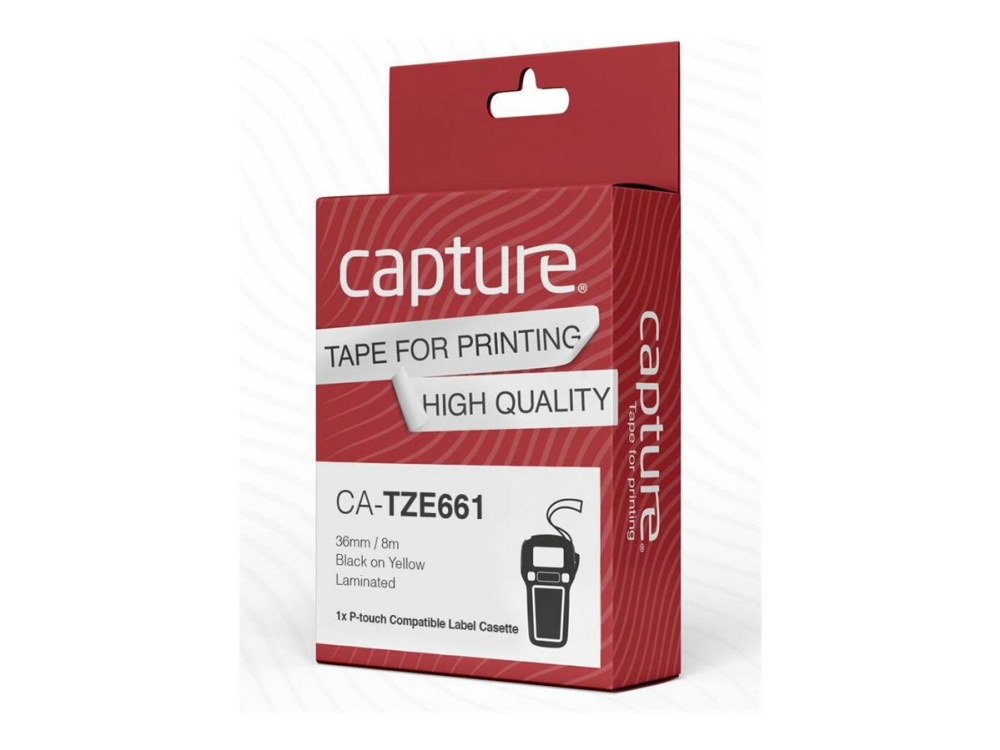 Capture - Nylon - Schwarz Auf Gelb - Rolle (3,6 Cm X 8 M) 1 Kassette(N) Aufhängebox - Laminiertes Band (Alternative Für: Brother Tze661)