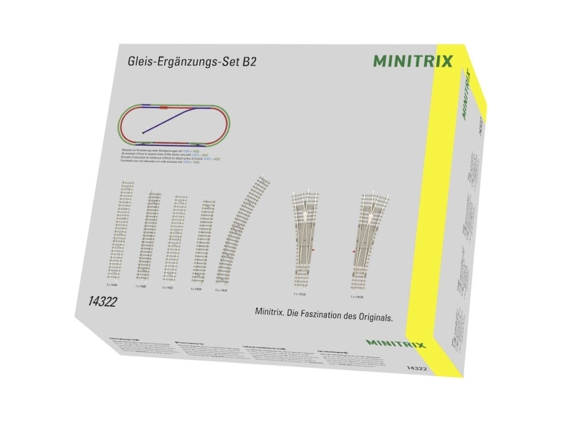14322 N Minitrix rälsförlängningssats, sliprar av betong