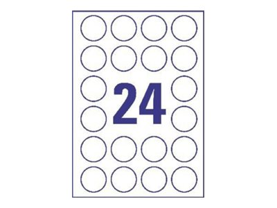 Avery Heavy Duty Laser-Etiketten - Polymer - Weiß - 40 Mm Rund 480 Stück (20 Blatt X 24) Etiketten
