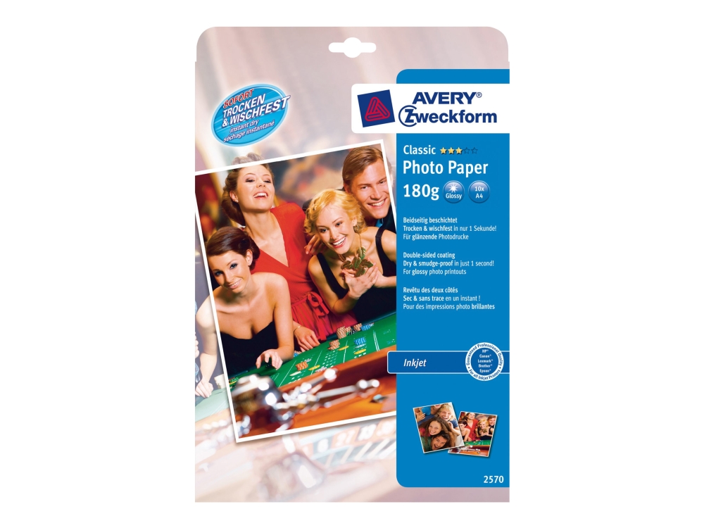 Avery Premium Instant DRY 2570 - Skinnende - hvid - A4 (210 x 297 mm) - 180 g/m² - 10 ark fotopapir