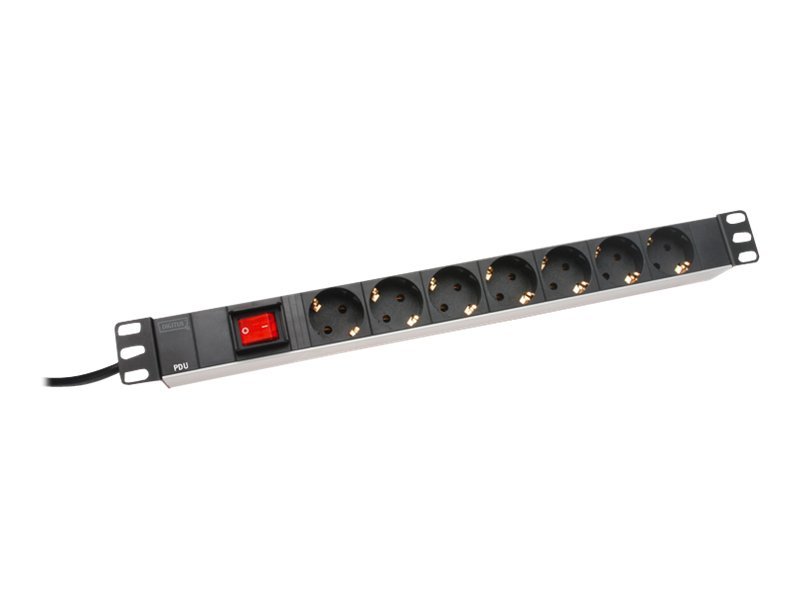 Digitus Steckdosenleiste Mit Aluminiumprofil Und Schalter, 7-Fach Schutzkontaktsteckdose, 2 M Zuleitung Schutzkontaktstecker, 2 M, Typ F, Aluminium,