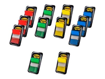 Post-it Index 680-P12 - Indeksflag med dispenser - 25.4 x 43.2 mm - 600 ark (12 x 50) - gul, blå, grøn, rød