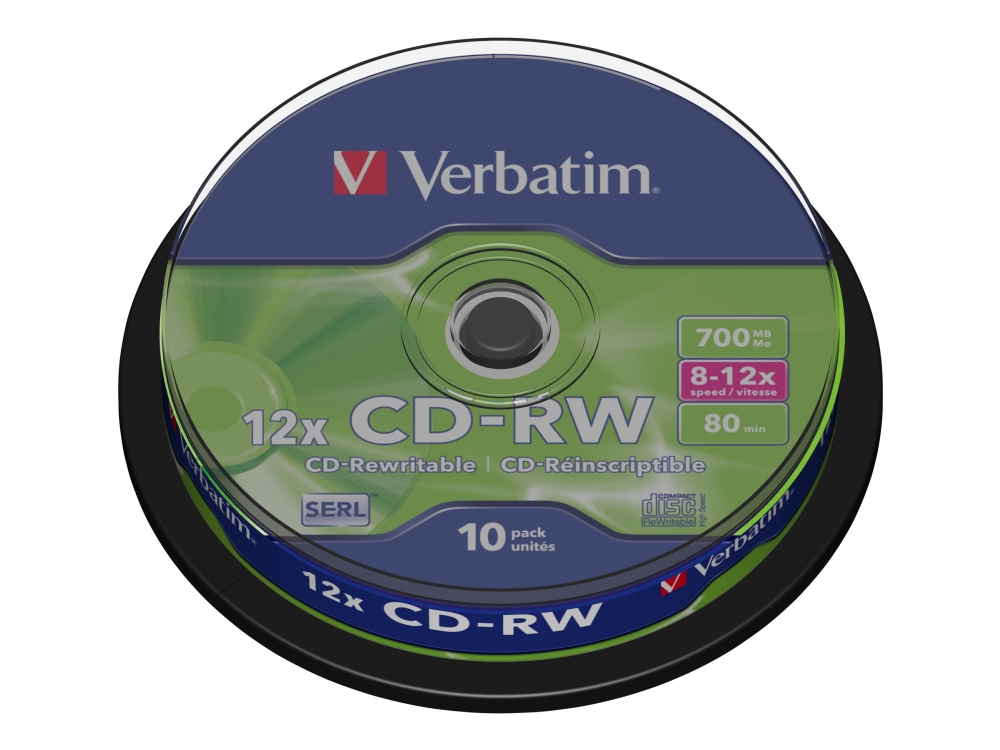Verbatim CD-RW 12x, 12x, CD-RW, 700 MB, Akseli, 10 kpl