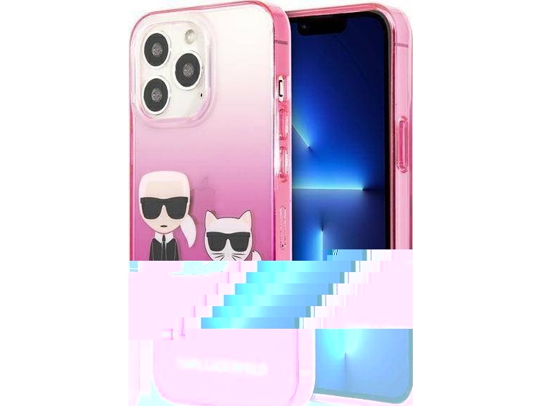 Karl Lagerfeld Gradient Ikonik Karl & Choupette-Cover Til Iphone 13 Pro / Iphone 13 - Pink