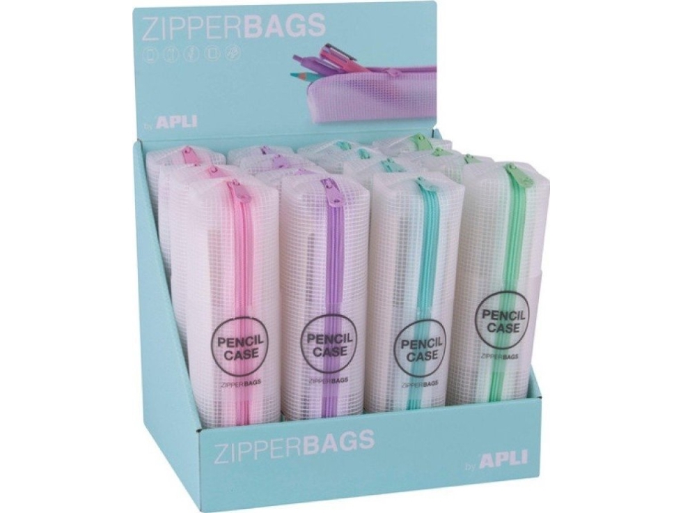 Apli Zipper Pencil Case, 210X45x45mm, Mix Pastel Colors