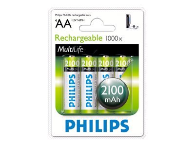 Philips Rechargeables Akku R6b4a210/10, Wiederaufladbarer Akku, 1,2 V, 2100 Mah, 2 Jahr(E), Cd (Cadmium), Hg (Quecksilber), 78 G