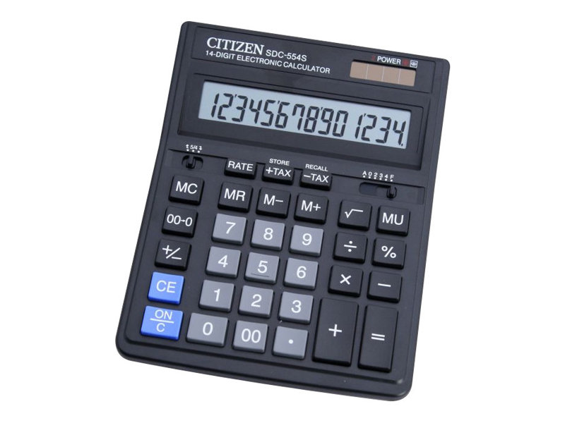 Citizen Sdc-554S, Desktop, Einfacher Taschenrechner, 14 Ziffern, 1 Zeilen, Akku, Schwarz