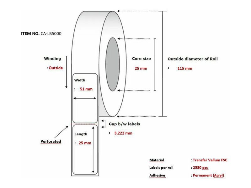 Capture - Mat - permanent akryllisk klæbemiddel - belagt - perforeret - hvid - 51 x 25 mm 20640 etikette(r) (8 rulle(r) x 2580 etiketter (alternativ til: Zebra 3007201-T)