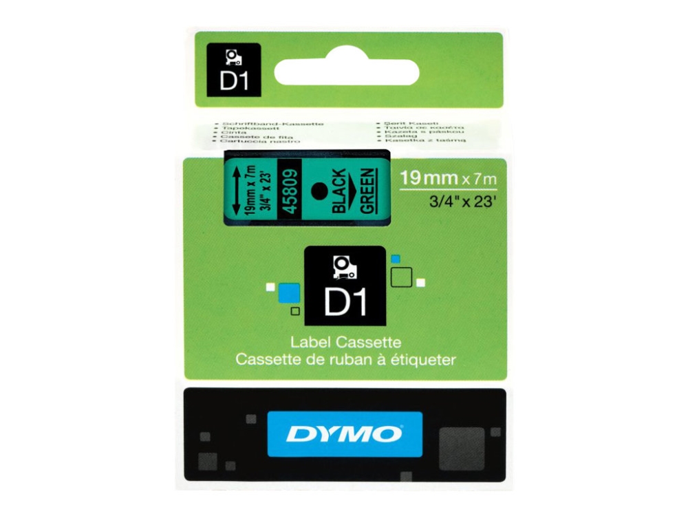 Dymo D1 - Aftageligt Klæbemiddel - Sort På Grøn - Rulle (1,9 Cm X 7 M) 1 Rulle Etiketter - For Labelmanager 360, 400, 420, 450, 500, Pc, Pc2, Wire