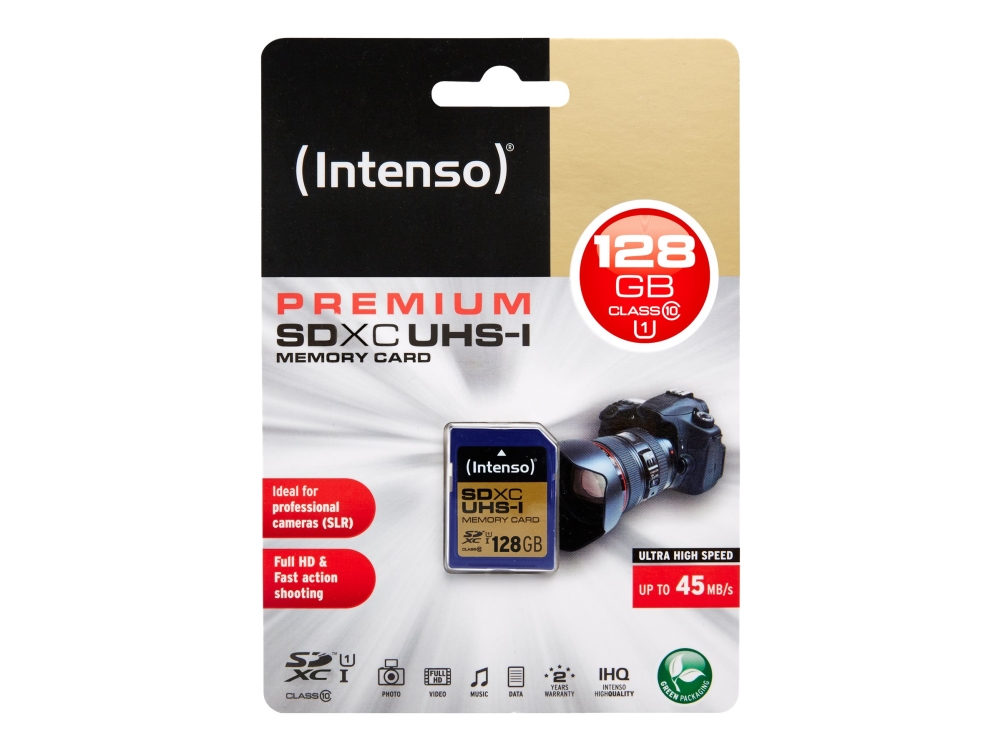 Intenso Sd Karte Uhs-I Premium, 128 Gb, Sdxc, Klasse 10, Uhs-I, 90 Mb/S, Class 1 (U1)