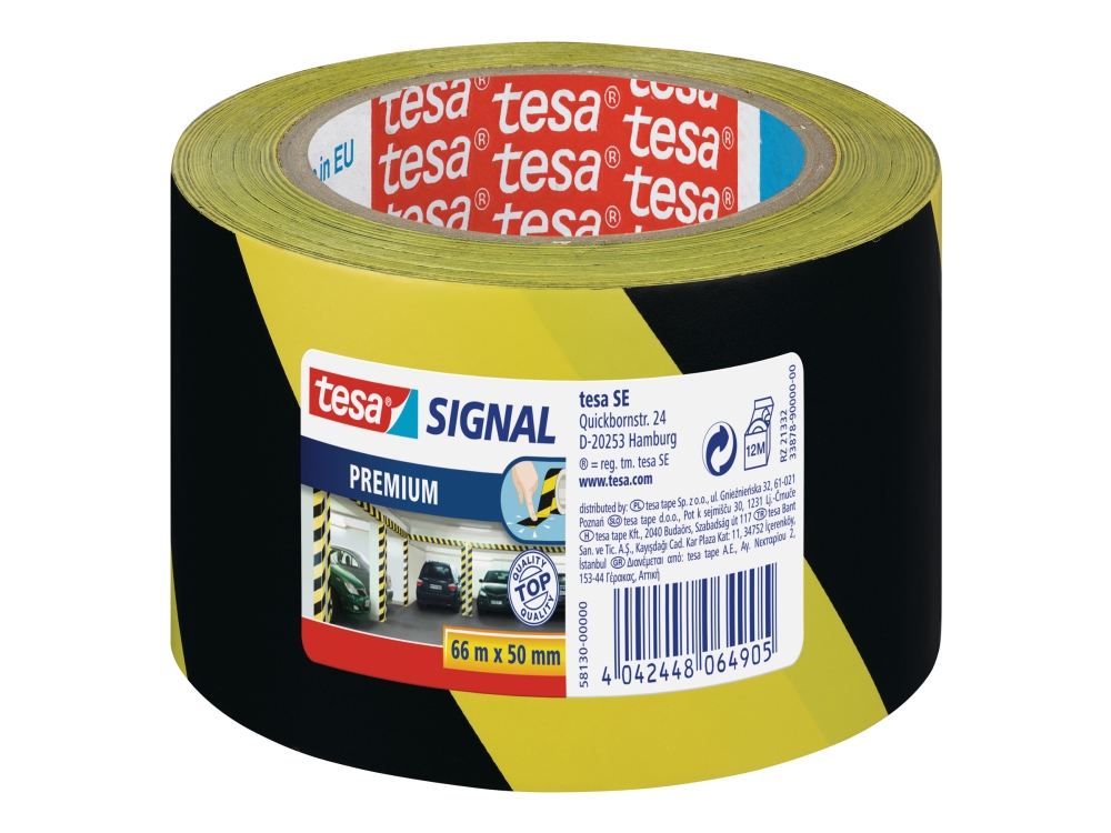 Tesa Signal Premium - Markeringstejp - 50 Mm X 66 M - Pvc - Svart, Gul