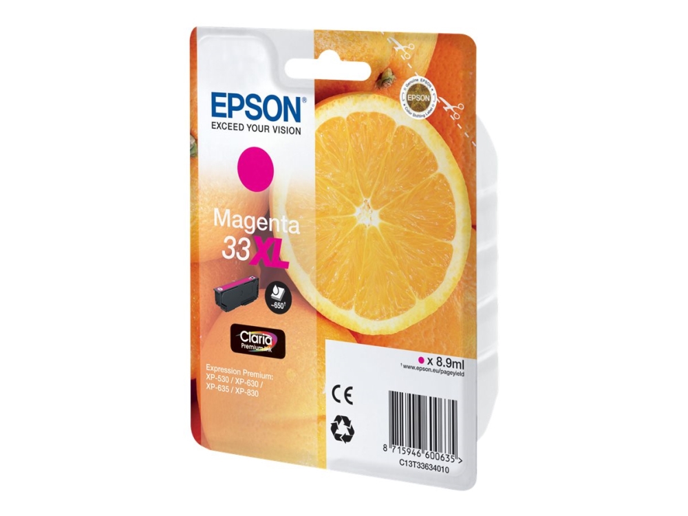 Epson 33Xl - 8.9 Ml - Xl - Magenta - Original - Blister - Blækpatron - For Expression Home Xp-635, 830 Expression Premium Xp-530, 540, 630, 635, 640,