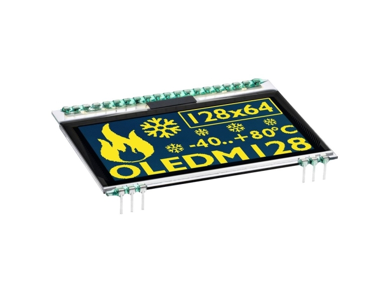 Display Elektronik Grafik-display Grøn-gul 128 x 64 Pixel (B x H x T) 67.80 x 48.00 x 2.1 mm