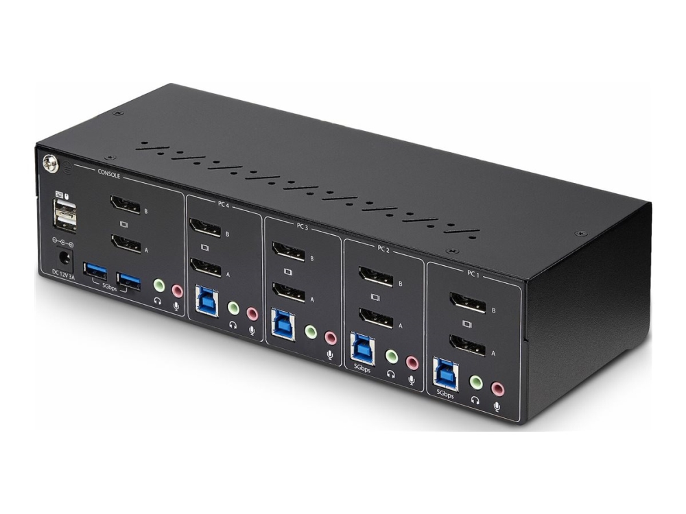 StarTech.com 4-Port Dual-Monitor DisplayPort KVM Switch, 4K 60Hz, 2x USB 5Gbps Hub Ports, 2x USB 2.0 HID Ports, Hotkey and Push-Button Switching, TAA Compliant - 3.5mm Audio, HDCP (P4DD46A2-KVM-SWITCH) - Omkopplare för tangentbord/video/mus/ljud - 4 x KVM/ljud/USB - 1 lokal användare - skrivbordsmodell - TAA-kompatibel