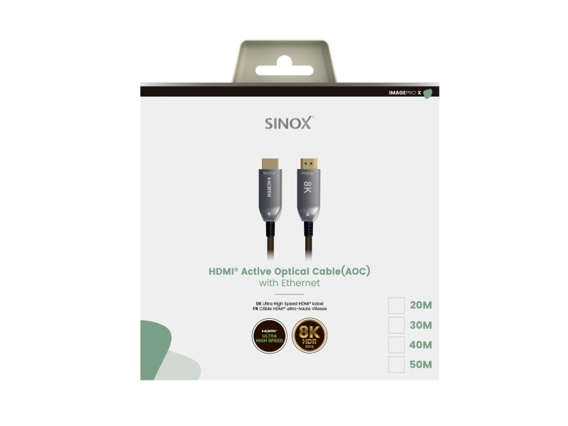 Sinox ULTRA HDMI™ Optisk kabel 8K60Hz+E. 30m. Sort