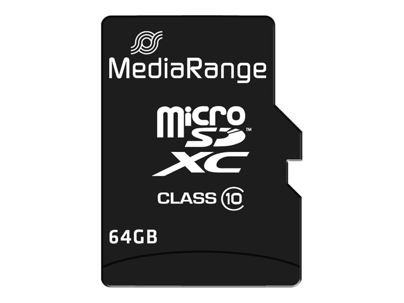 Mediarange - Flashhukommelseskort (Microsdxc Til Sd Adapter Inkluderet) - 64 Gb - Class 10 - Microsdxc - Sort