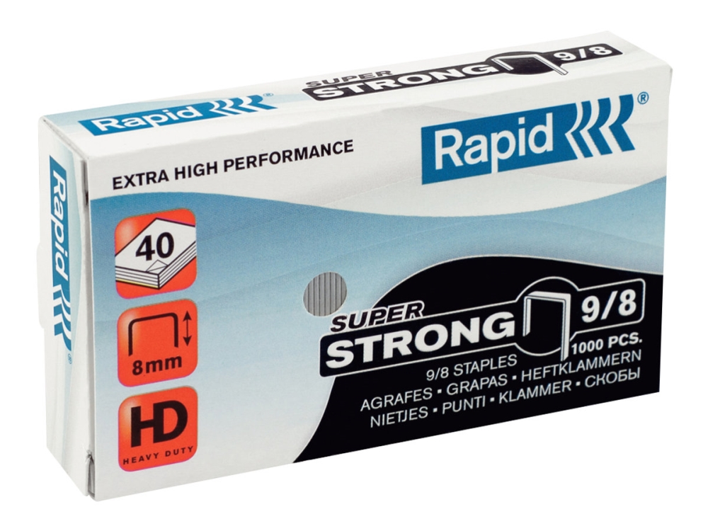 Rapid Super Strong - Klamrar - 9/8 - 8 mm - galvaniserat stål - paket med 1000 - för Rapid HD9 | Kontorsmaterial - Häftapparater & häften - Häftklamrar | GameStuff