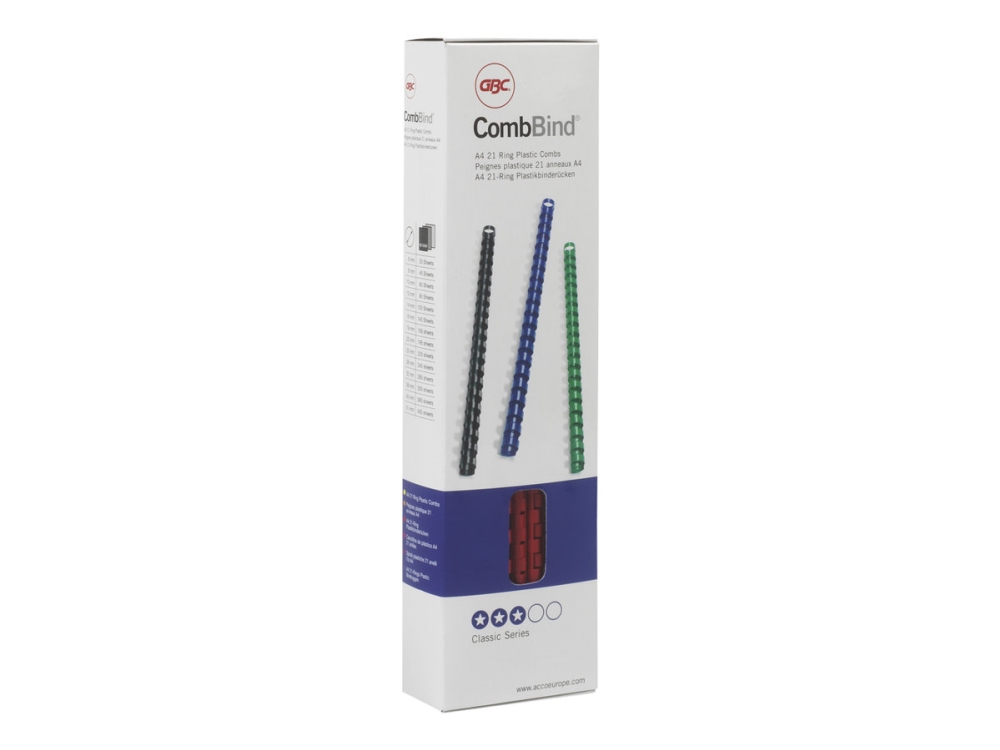 GBC CombBind - 6 mm - 21 ringar - A4 (210 x 297 mm) - 25 ark - svart - 100 stk plastbindningskam - för P/N: 2101435, IB271106, IB271717 | Kontorsmaskiner - Kontorsmaskiner - Tillbehör | GameStuff