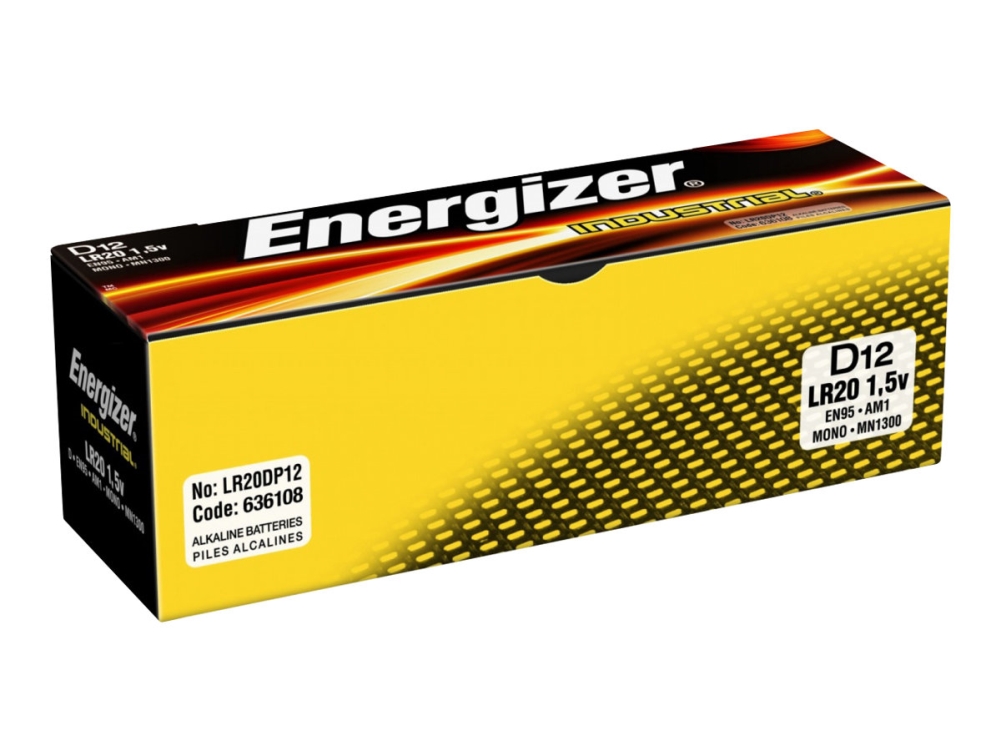 Batterier Energizer Industrial Alkaline D, Pakke A 12 Stk.