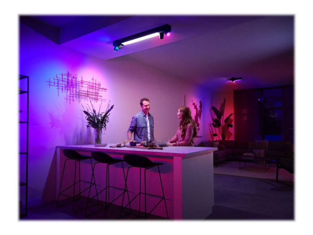 Philips Hue White and Colour Ambiance Centris – Takspotlight – LED-lyspære x 4 – GU10 – total: 22.8 W (ekvivalent 200 W) – klasse A – 16 millioner farger – 2000-6500 K – svart