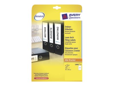 Avery Ordner-Etiketten, Hochweiß, 59 X 192 Mm, Permanent, Weiß, Selbstklebendes Druckeretikett, A4, Papier, Laser/Inkjet, Permanent
