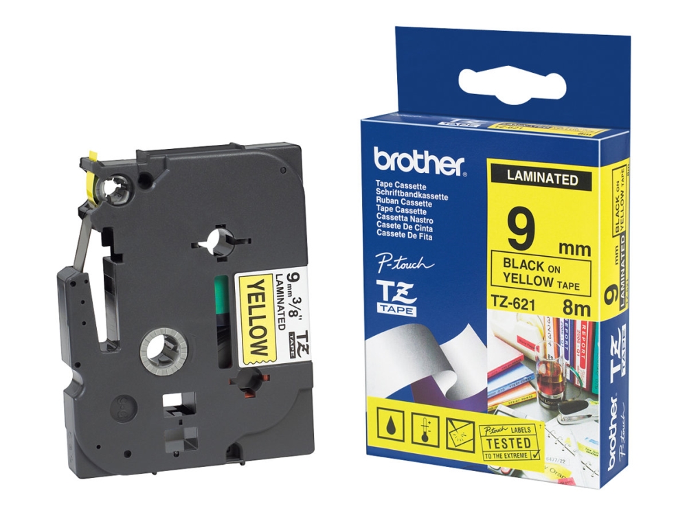 Brother - Rulle (0,9 cm x 8 m) 1 kassette(r) lamineret bånd - for P-Touch PT-1080, 1250, 1290, 1400, 1650, 18, 1830, 1950, 220, 2430, 2700, 540, PT-GL-200