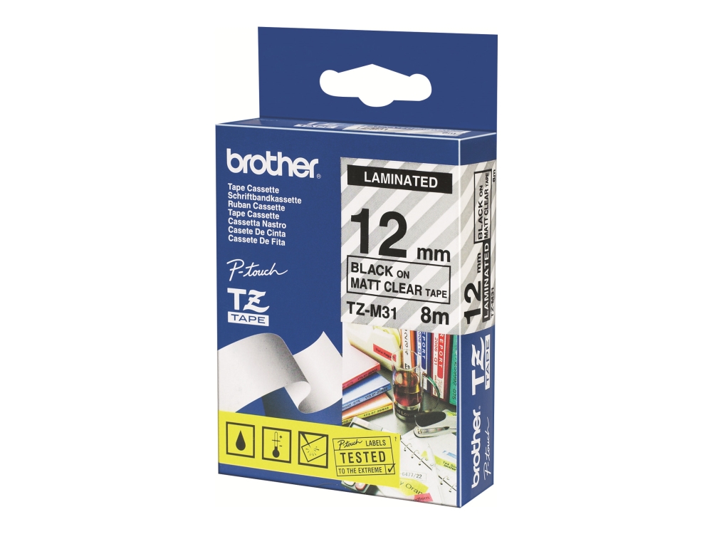 Brother Tzm31 - Mat - Sort På Klart - Rulle (1,2 Cm X 8 M) Tape - For Brother Pt-D210, D600, H110 P-Touch Pt-1010, D200, D210, D450, D800, H110, P30