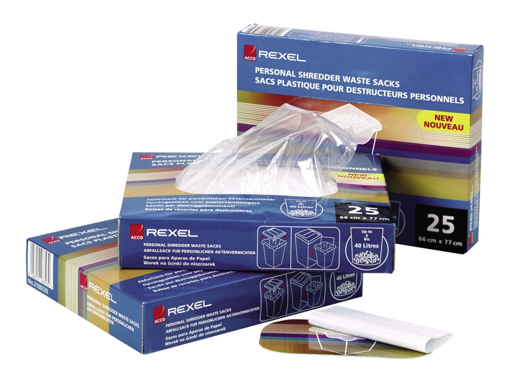 Rexel Shredder Plastic Bag WS2H - Avfallspåse - klar (paket om 50) | Kontorsmaskiner - Kontorsmaskiner - Tillbehör för Dokumentförstörare | GameStuff